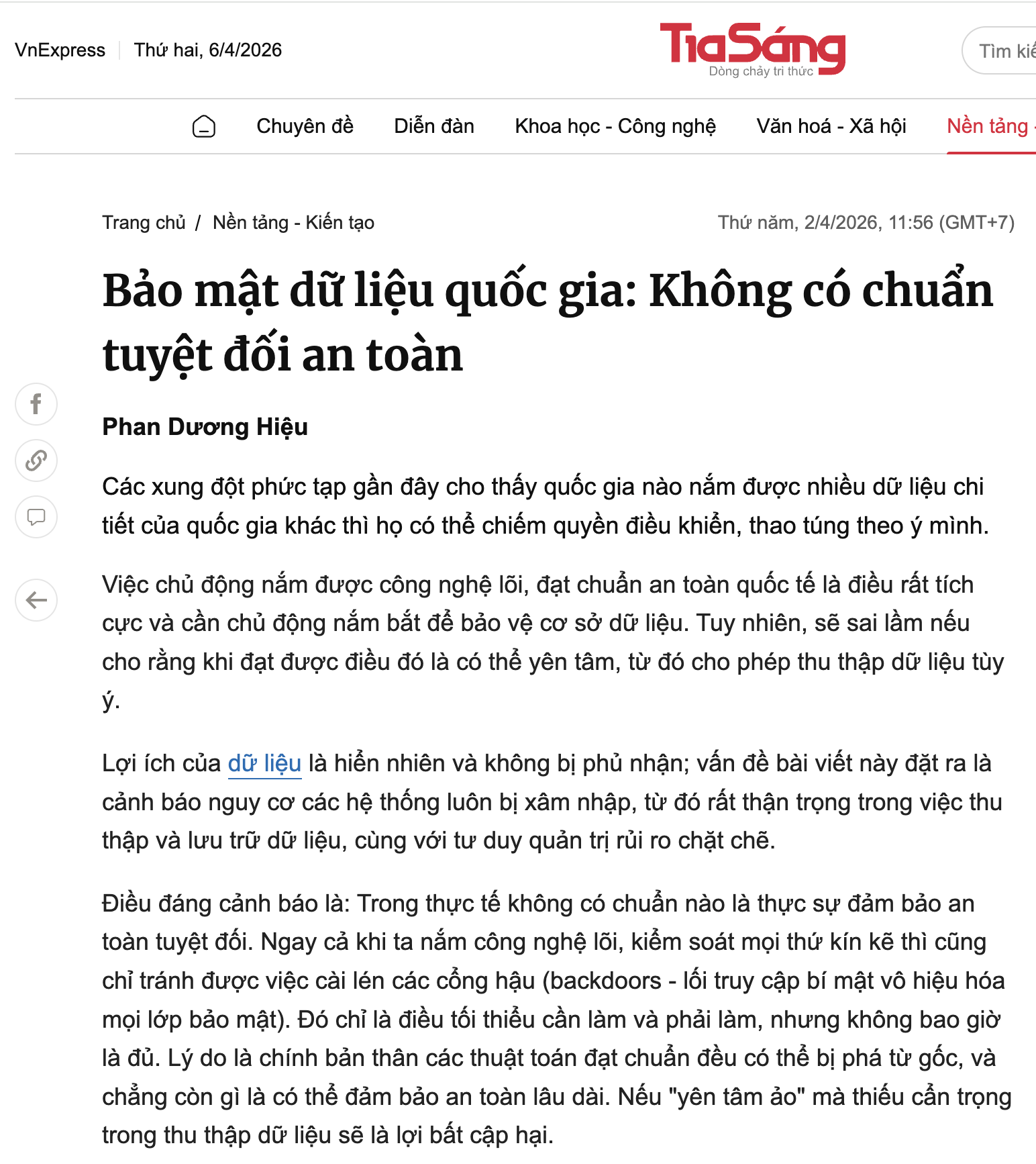 Ảnh bài Bảo mật dữ liệu quốc gia