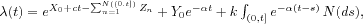 Im9 ${\#955 {(t)}=e^{X_0+ct-\#8721 _{n=1}^{N((0,t])}Z_n}+Y_0e^{-\#945 t}+k\#8747 _{(0,t]}e^{-\#945 (t-s)}~N{(ds)},}$